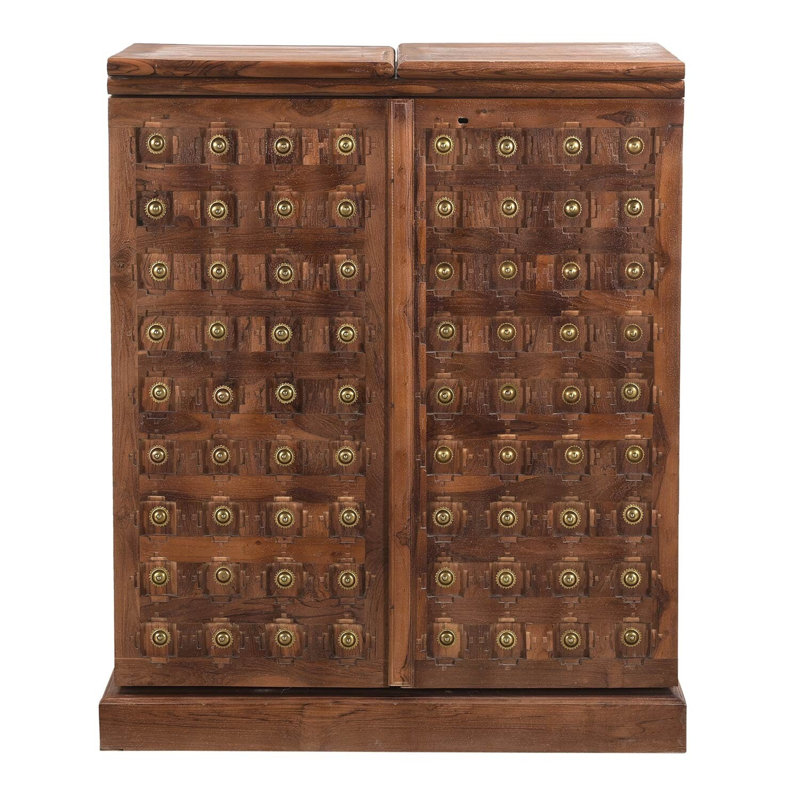 Eclectic Solid Wood Carved Serving Bar Cabinet