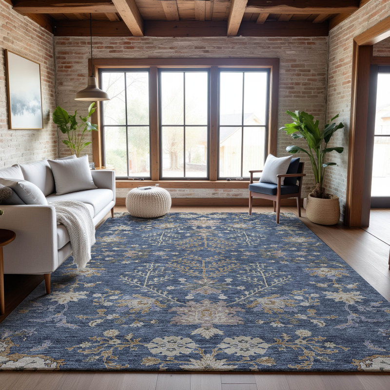 Premium Machine Washable Gurubaksh AMF1156 Floral Rug, Rectangle 10' x 14'