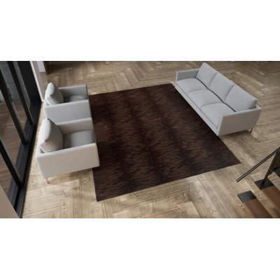 Brown Modern Wool Silk Blend Rug - 9'2" x 11'