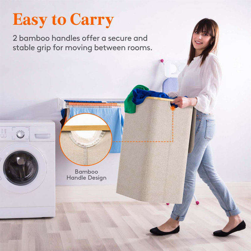 Bhargava Fabric Laundry Hamper with Handles, 80 x 56 x 38, White