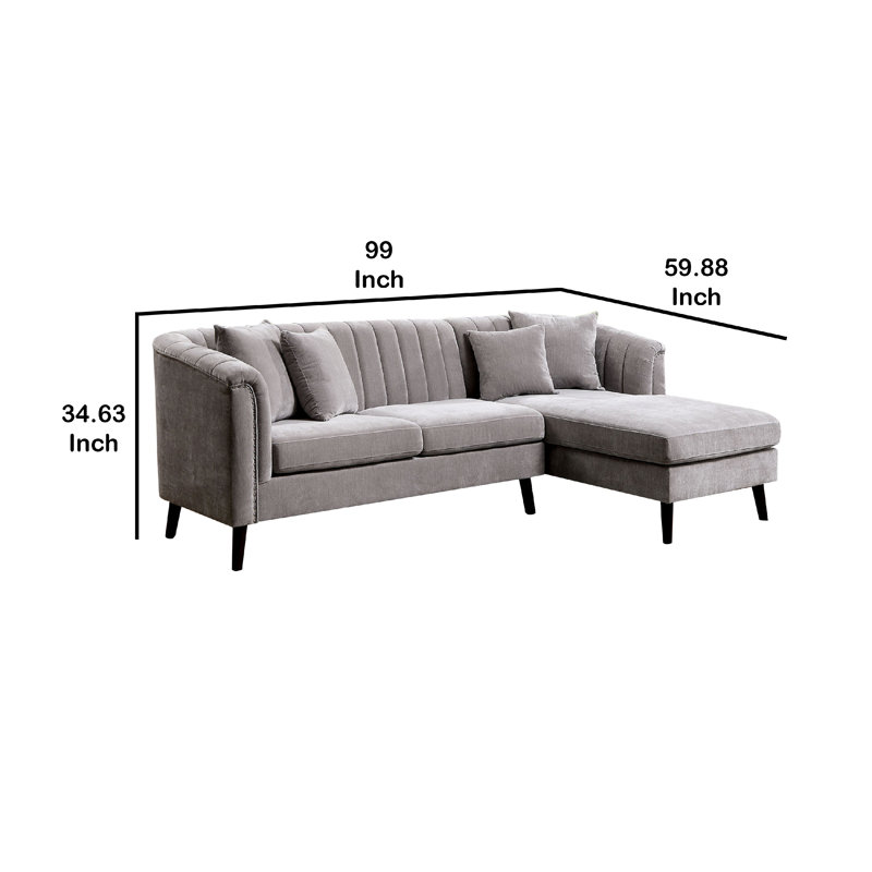 Canapé modulaire en L Willy, 4 coussins, chenille touffetée grise, 99 po