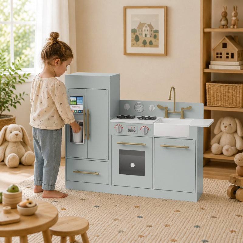 Urban Adventure Little Chef Charlotte Modern Play Kitchen, Silver Gray/Gold, Grey