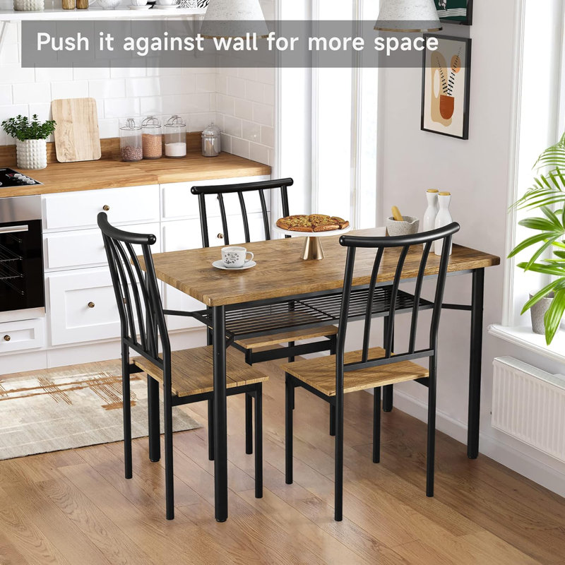 Ensemble de 5 chaises de table de salle à manger / cuisine - Ensemble de table de salle à manger rectangulaire moderne en métal et bois avec support à vin