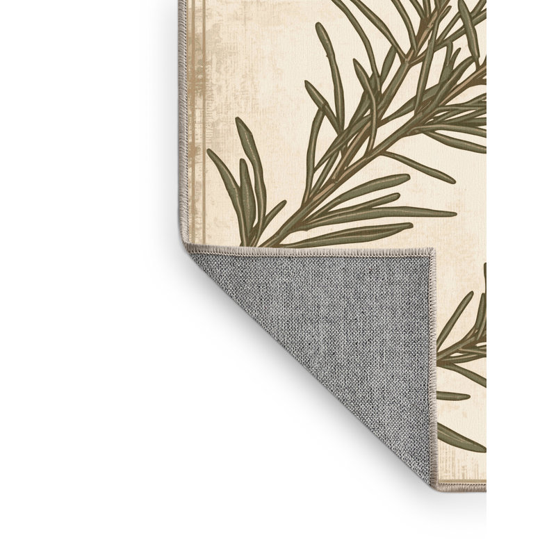 Tapis beige rustique lavable à la machine Oyan Rosemary Country, 7 x 10