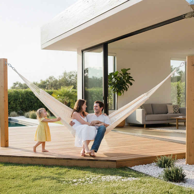 Hamac pour famille maya en coton et nylon épais pour 2 personnes - naturel, Crème