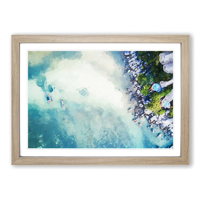 Birds Eye View of Boats in Abstract - Picture Frame Graphic Art Print, 27cm H x 36cm W x 2cm D, Oak Framed