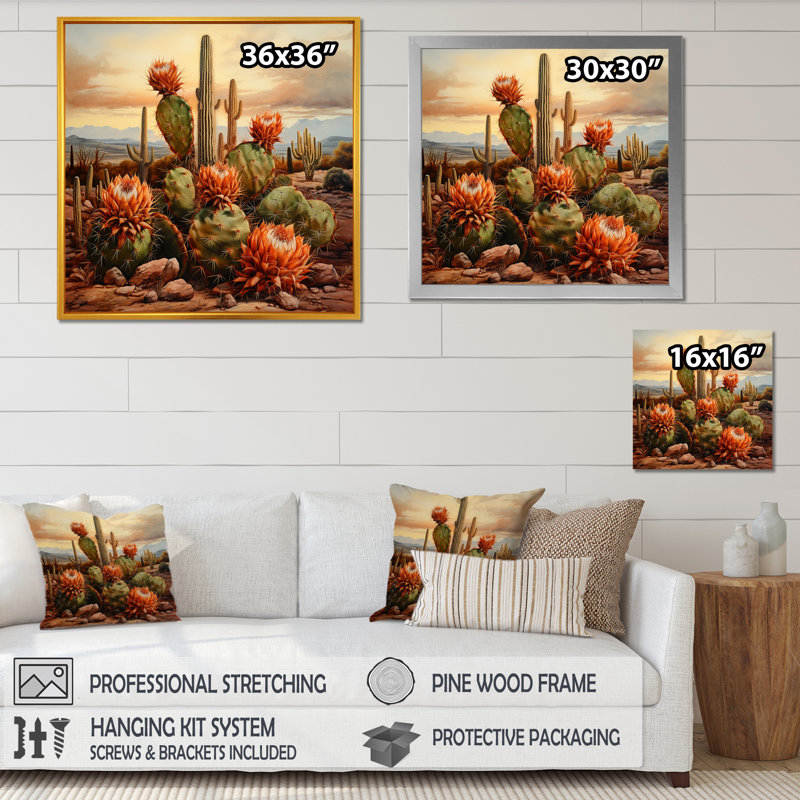 Cuivre, cactus dans le Nevada I - salon d'art mural Cactus, H 16 po x l 16 po x P 1 po, Cadre flottant noir