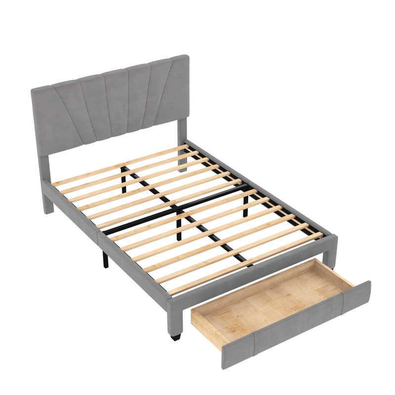 Lit plateforme tapissier avec rangement Johnita, gris