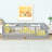 Twin Size Floor Bed with Fence Guardrails and Door, Rubber Wood Montessori Toddler Bed Frame, Kids Safety Bed,Grey-128965853