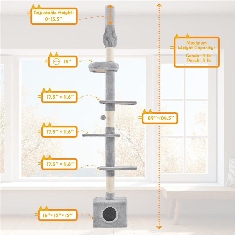 7.4-8.7FT Floor-to-Ceiling Cat Tree, Light Gray