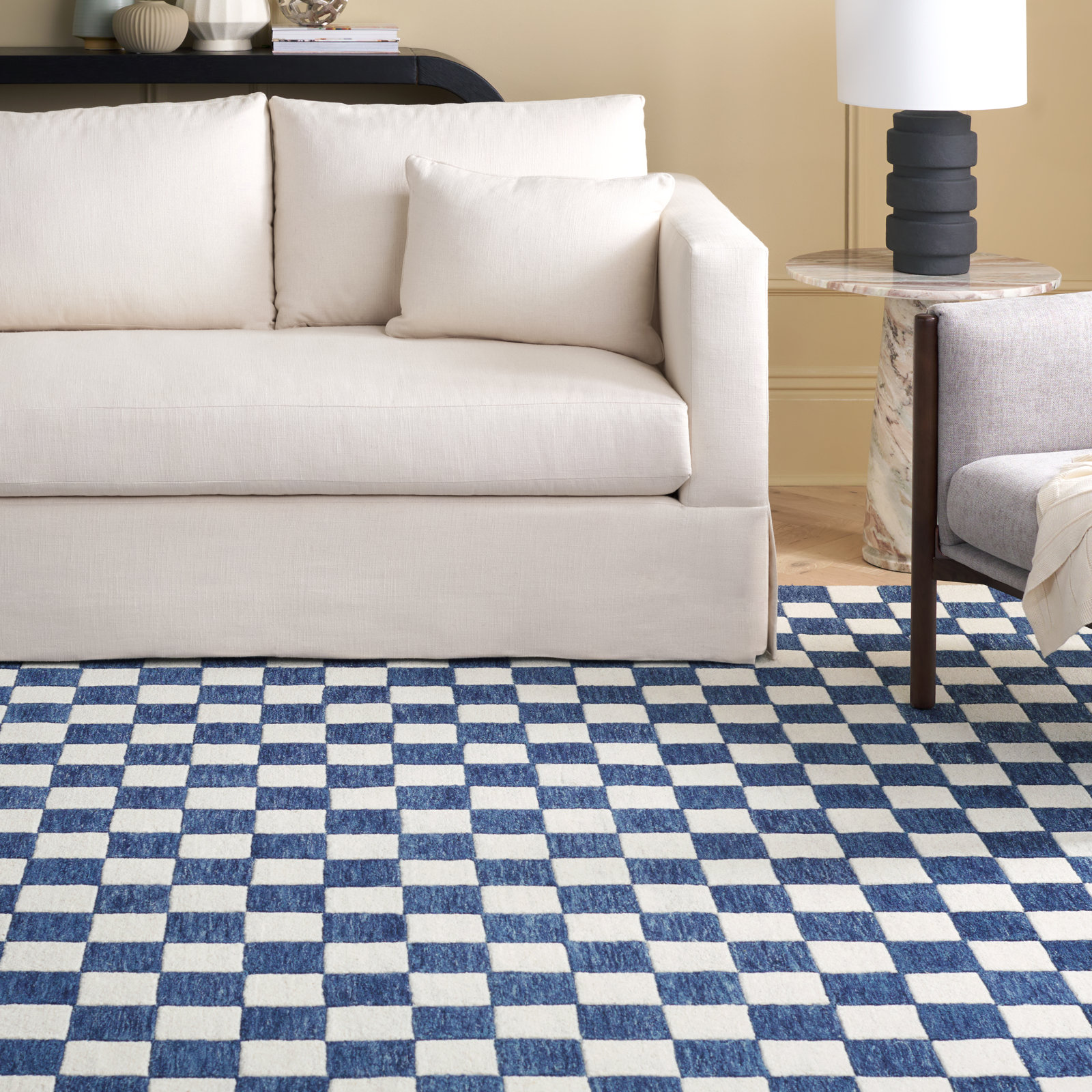 Freemont Blue Ivory Hand-Tufted Checkered Rug, Rectangle 8' x 10'