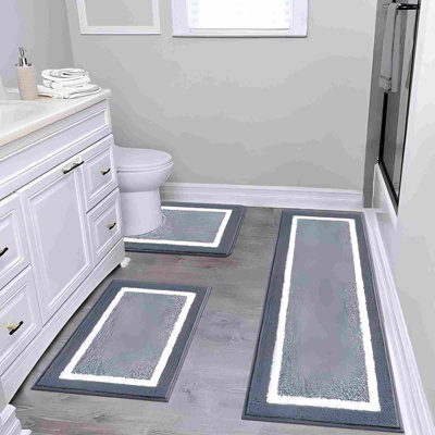 3Pcs Washable Shaggy Bath Mat Set Non Slip Absorbent Bathroom Rugs Multi Sizes
