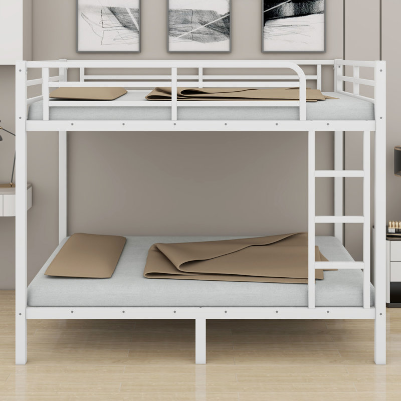 Lit superposé en métal pour adolescents et adultes, Double sur double, Blanc