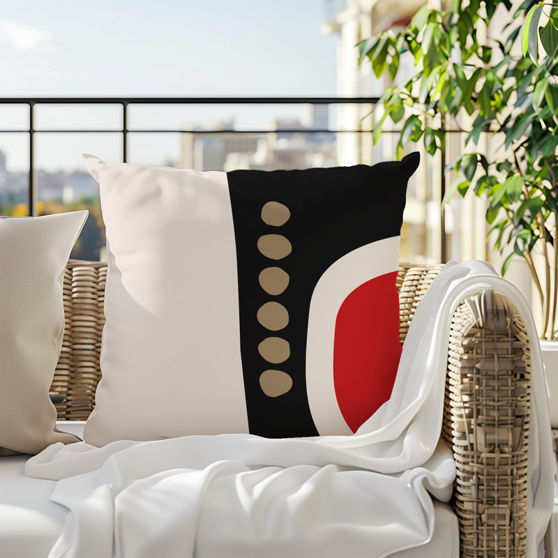 Oreiller carré réversible intérieur / extérieur Tobe Minimalist, H 19 po x l 19 po, Rouge / noir / blanc cassé