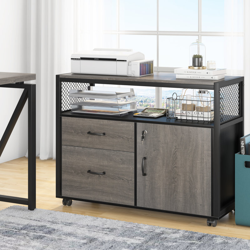 15.74"W X 29.92"H File Cabinet With Drawers, Grey