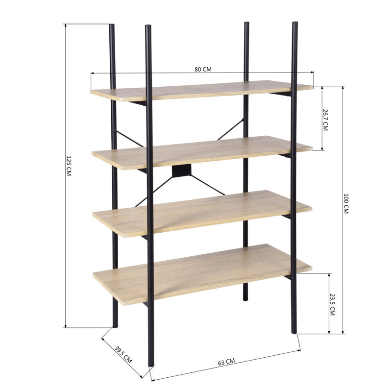 Caneadea 125 cm H x 80 cm W Steel Etagere Bookcase