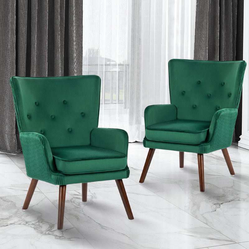 71cm W Modern Solid Wood Armchair & Accent Chair with Velvet Upholstery for Living Room , Teal