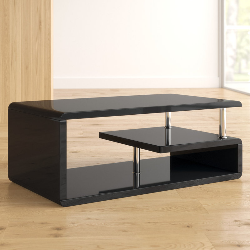 Alexa Floor Shelf Coffee Table with Storage, Black