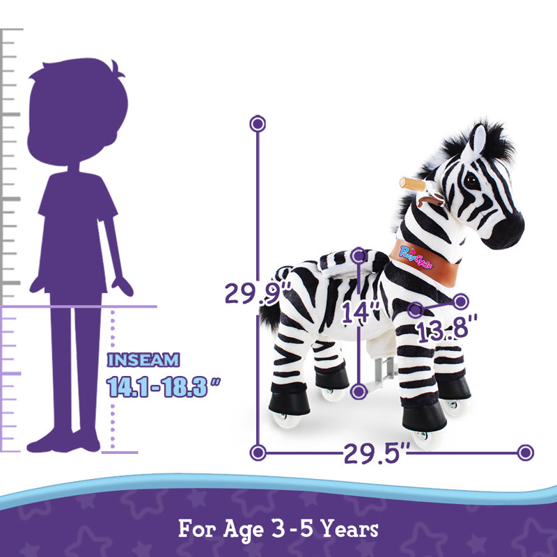 Model U Ride On Zebra, 30" H x 14" W x 30" D