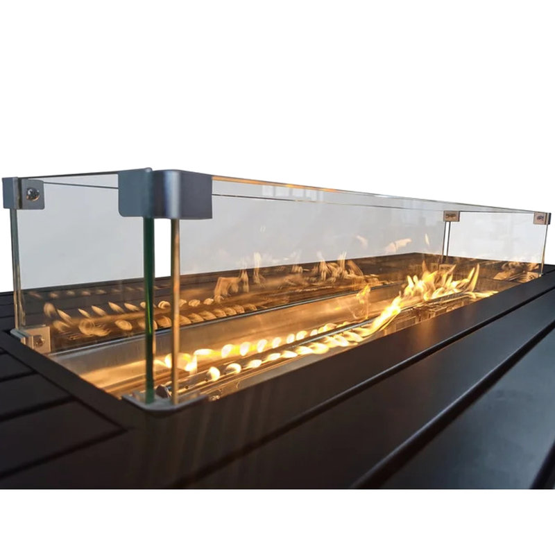 Table de foyer au propane en acier de 24 po avec couvercle - Transformez votre patio en un endroit paisible. Structure, abat-jour neutre. Base à lattes aérée. Couvercle de foyer, pierres de lave, perles de verre. Allumage facile