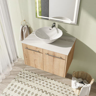 Meuble-lavabo mural simple 30 po avec comptoir en céramique