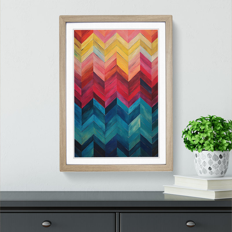 Chevrons Gestural - Single Picture Frame Print on Wood, Oak Framed, 64cm H x 46cm W x 2cm D