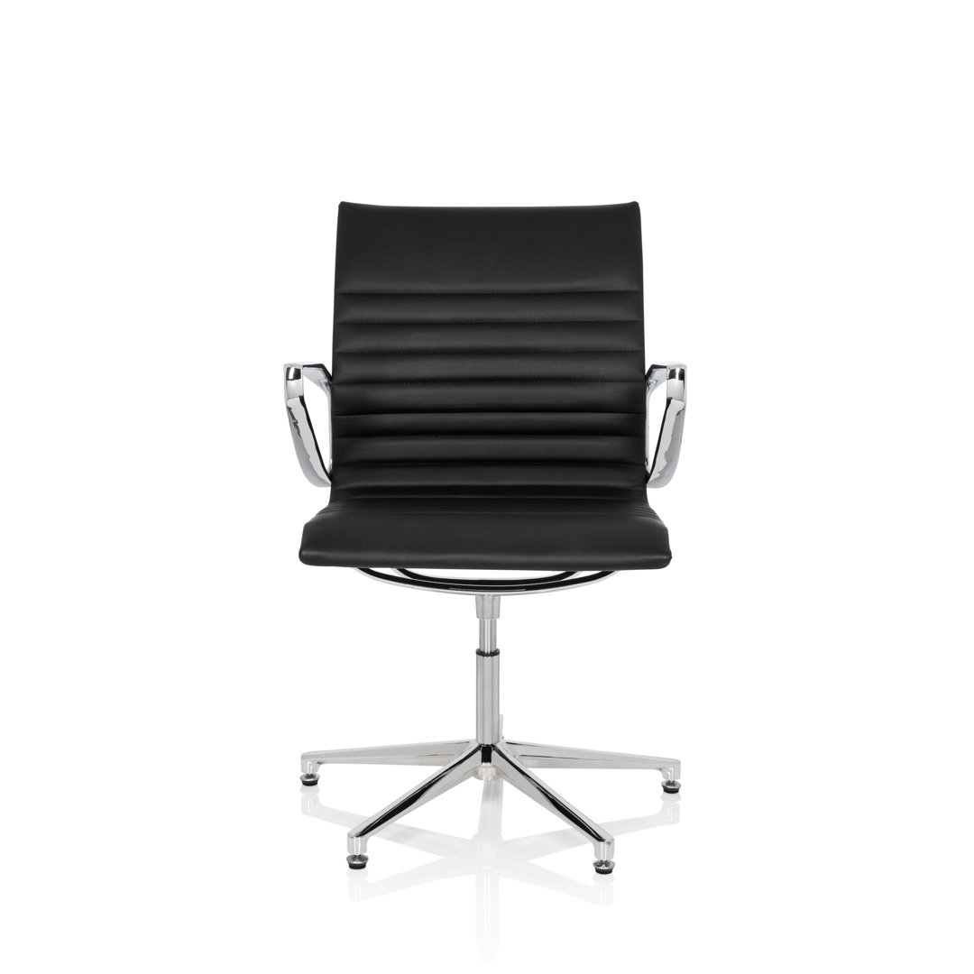 hjh OFFICE 660498 Conference Chair Guest Chair PARIBA V IV Black Leather, Visitor Chair, auto System, Chrome armrests