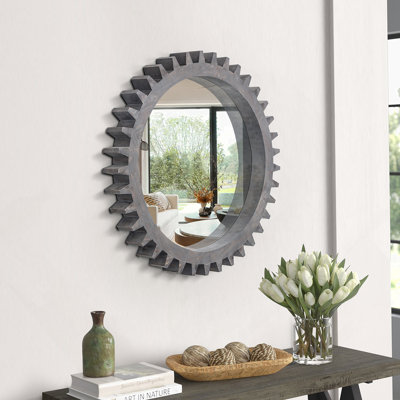 Miroir rond rond, miroir décoratif lourd en forme d'engrenage pour le vestibule du salon de la salle de bain