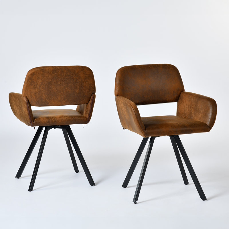 Adora Upholstered Swivel Dining Chair With Armrest for Kitchen Dining Room Side Chair, Suede Brown