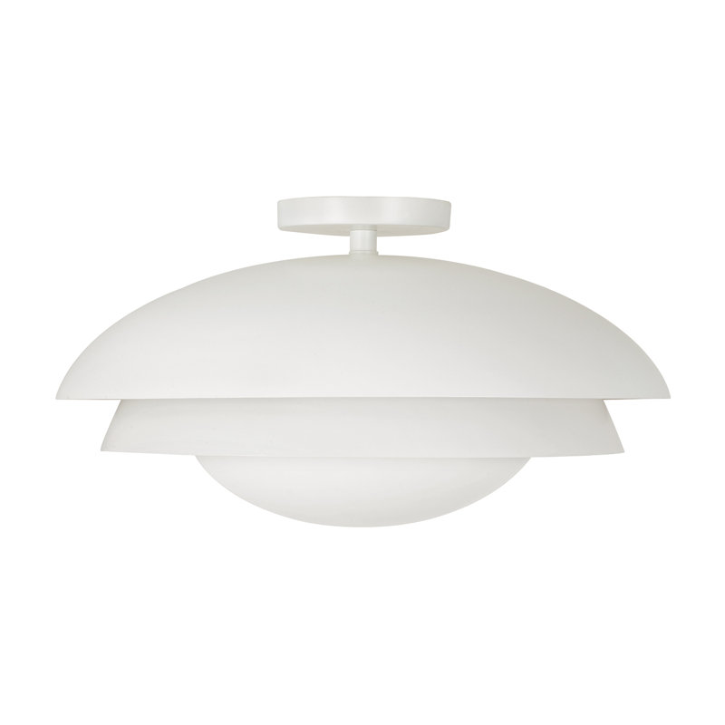 17.75" W x 9.25" H 1-Light Modern Tiered Dome Semi Flush in Matte White with Soft White Glass Diffuser, White