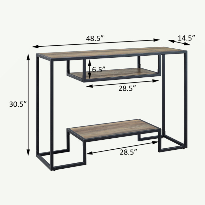 Rustic Oak And Black Console Table With 2 Shelves