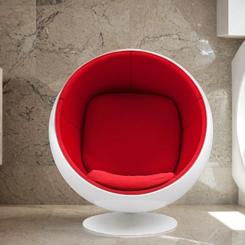 Kamyla Upholstered Ball Lounge Chair, Red Polyester Blend