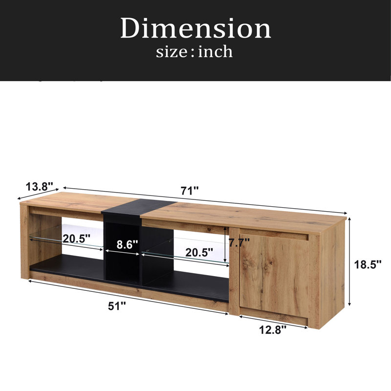 Meuble télé moderne pour téléviseur de 80 po ou moins, console multimédia avec rangement multifonctionnel, centre de divertissement avec lumière DEL, meuble télé pour le salon, chambre à coucher