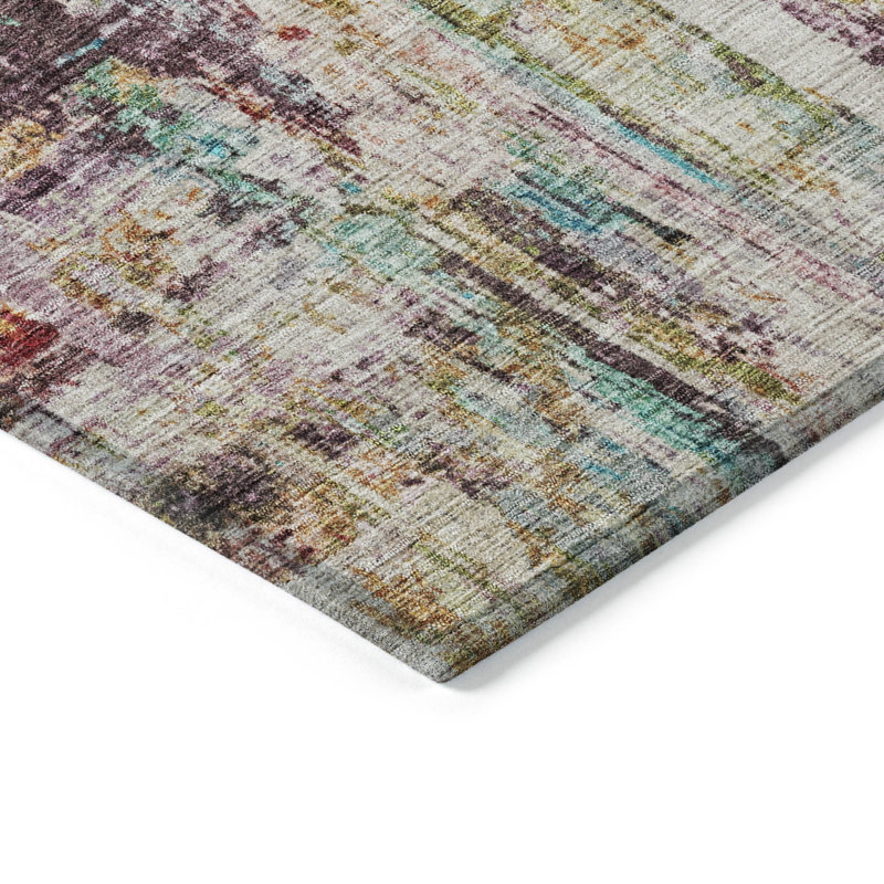 Lavender Abstract Synthetic Washable 3' x 5' Area Rug
