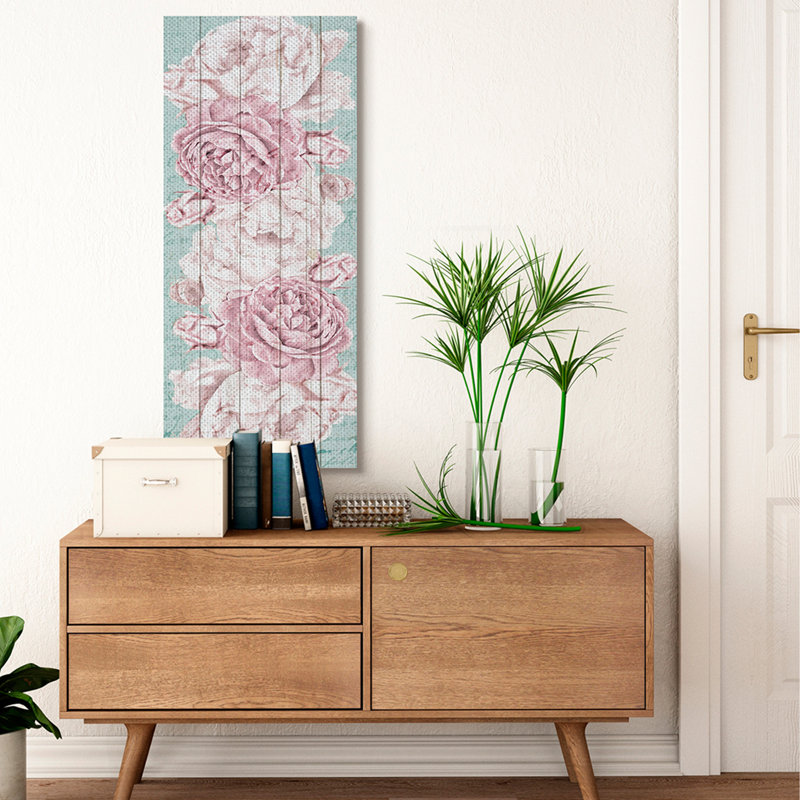 « fleur florale bleu rose » par kim allen-impression sur bois, H 48 po x l 20 po x P 1,5 po, Toile tendue
