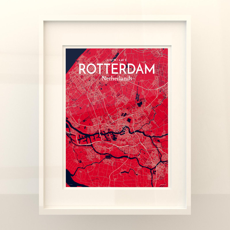 Rotterdam City Map in Nautical 1 Piece Wall Art, 20cm H x 16cm W x 0.05cm D