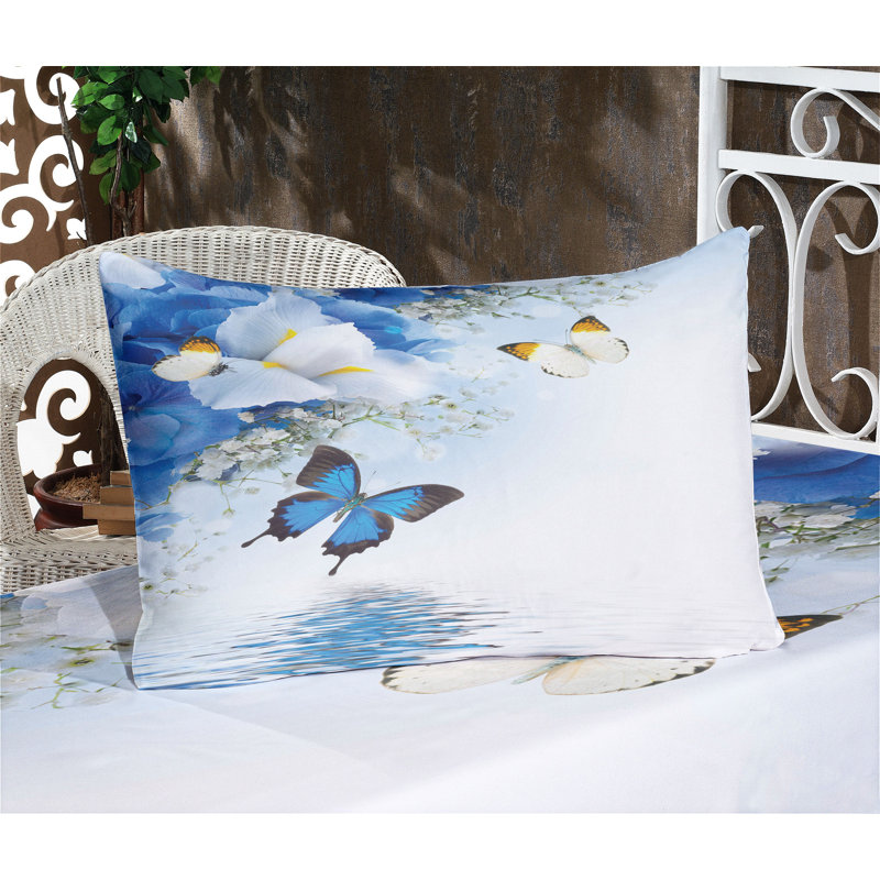 Ensemble de taie décorative à motif floral Ambesonne, bleu et blanc, Ensemble de draps pour très grand lit californien