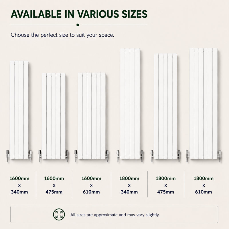 Peter Vertical Flat Double Panel Radiator, White, 1600mm H x 475mm W