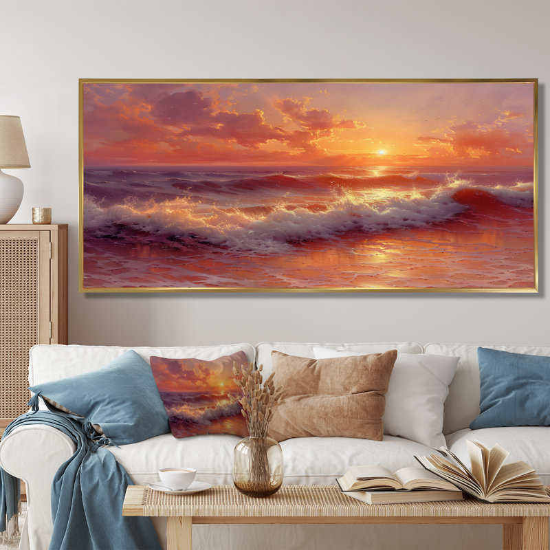 Beachside Sunset Paradise - Beach Wall Art, Black Floater Framed, 28" H x 60" W