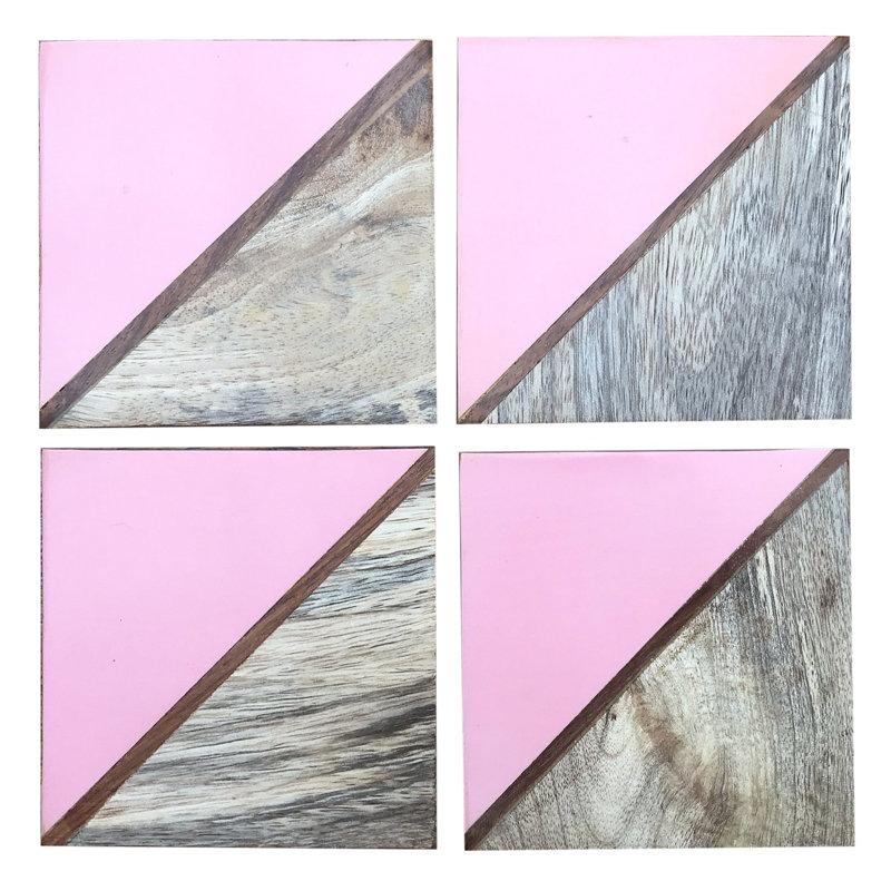 Wood Square 4 Piece Coaster Set