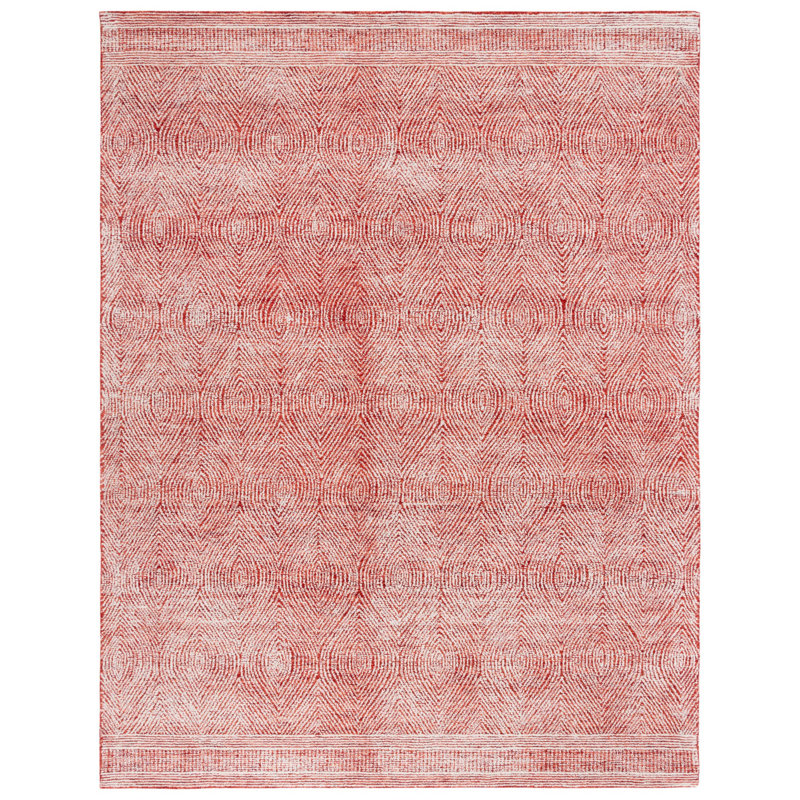 Cole Hand Tufted Wool Rug, Rectangle 5' x 8', Ivory/Red