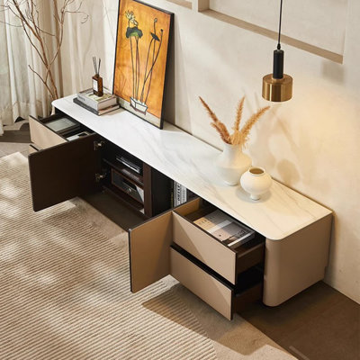 Meuble télé moderne en bois massif beige