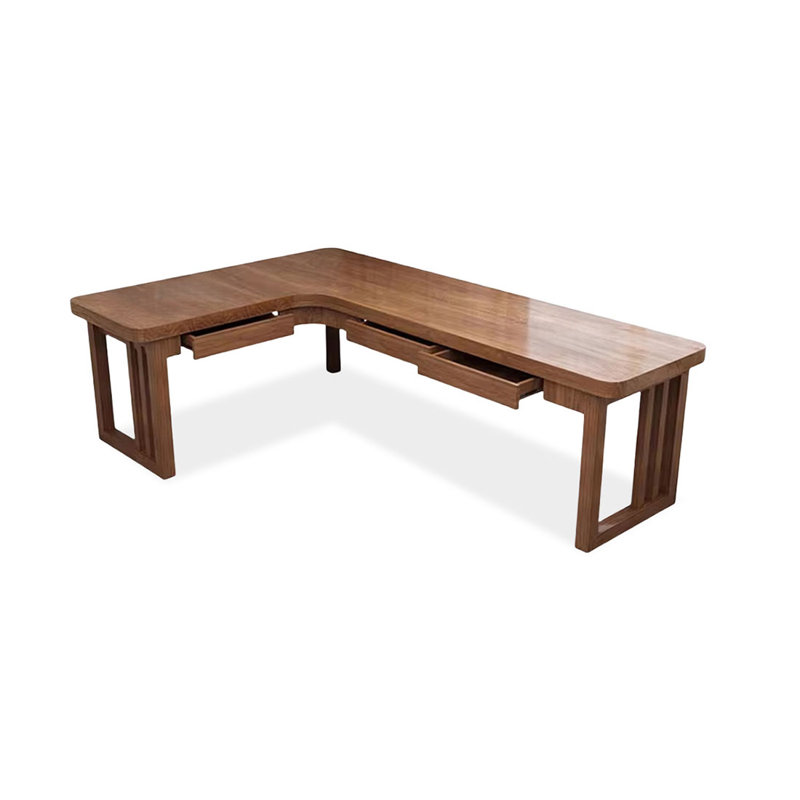 Bureau rectangulaire à 3 tiroirs en bois massif brun noisette, H 29,53 po x l 62,99 po x P 47,24 po, Retour à gauche