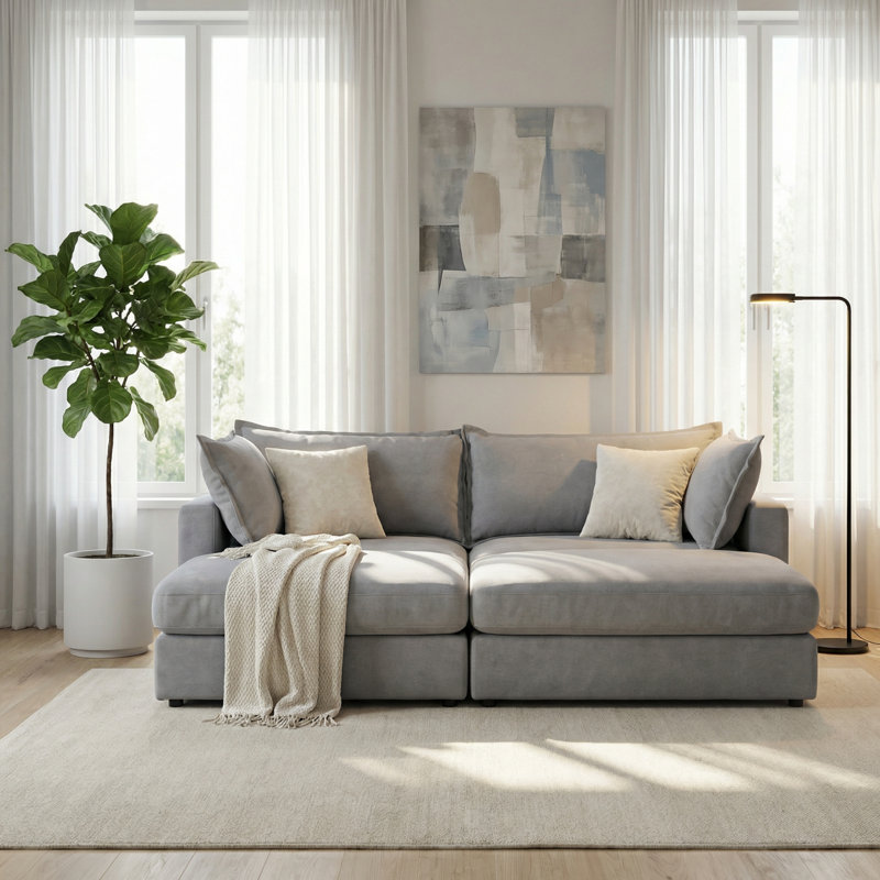 83" Down Filled Modular Sectional Sofa With 2 Storage Ottoman For Living Room, Light Grey, Light Gray
