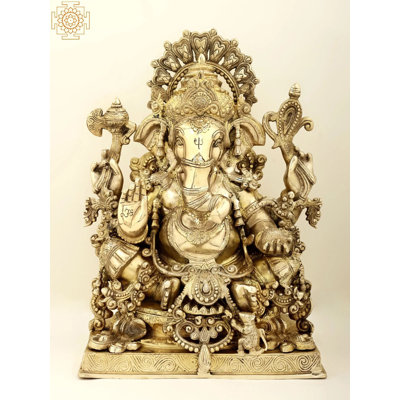Lord Ganesha 19 "superbement décoré en laiton | Fait à la main | Fabriqué en Inde