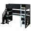 Lit mezzanine avec bureau et panneau perforé, structure de lit de jeu en bois avec escalier de rangement et tablettes ouvertes-1491487936-1491487943