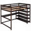 Lit mezzanine double avec tablettes de rangement et bureau sous le lit