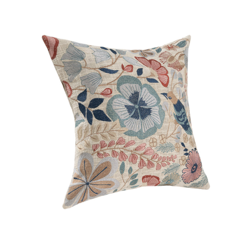 Housse de coussin en coton tissé à la main Flint, 24 po x 24 po, Bleu / rouge / beige / ivoire, Polyfill