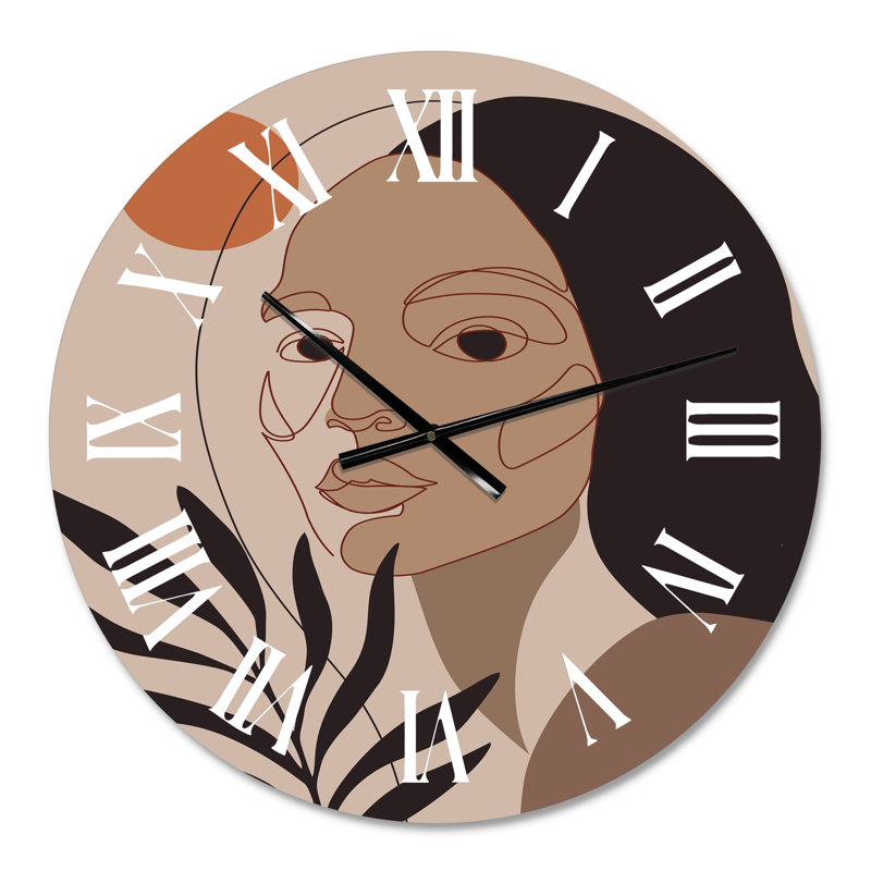 Rétro portrait minimal de jeune femme - horloge murale moderne, Moyen