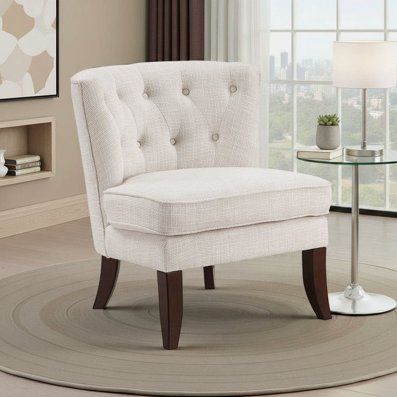 Bousov 26" Modern & Contemporary Accent Chair with Textured Fabric Upholstery, Button-Tufted Back & High-Density Foam Cushions